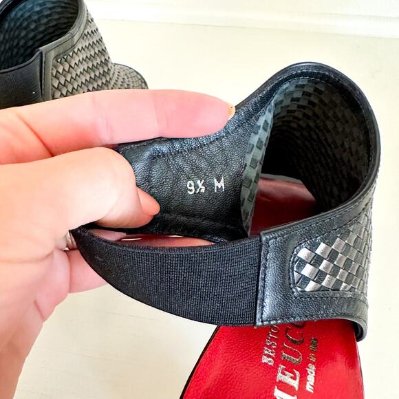 Sesto Meucci Woven Block Heel Sandals Black 9.5 - Picture 7 of 8